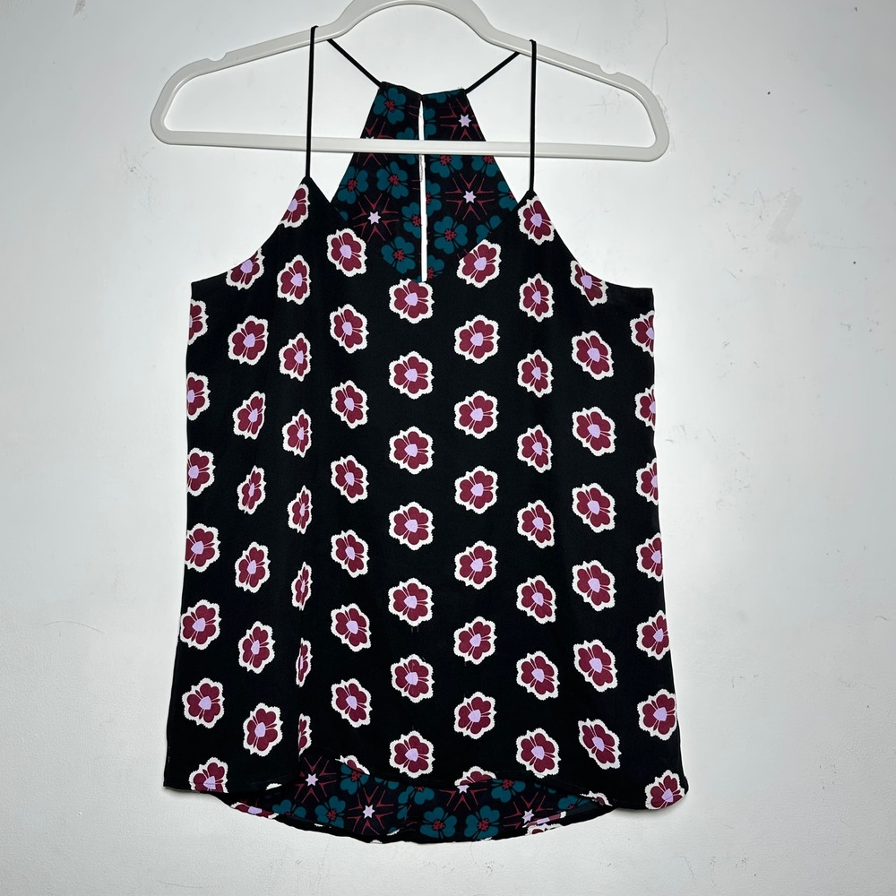 FLAW Womens reversible Black Floral Print Halter Neck Sleeveless Tank Top Size M - Picture 1 of 7